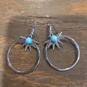 Fashion Jewelry Silver Hoop Earrings with Turquoise Accent